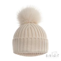 H712-BCOF: Coffee Ribbed Hat with Glitter Pom Pom (0-12M)